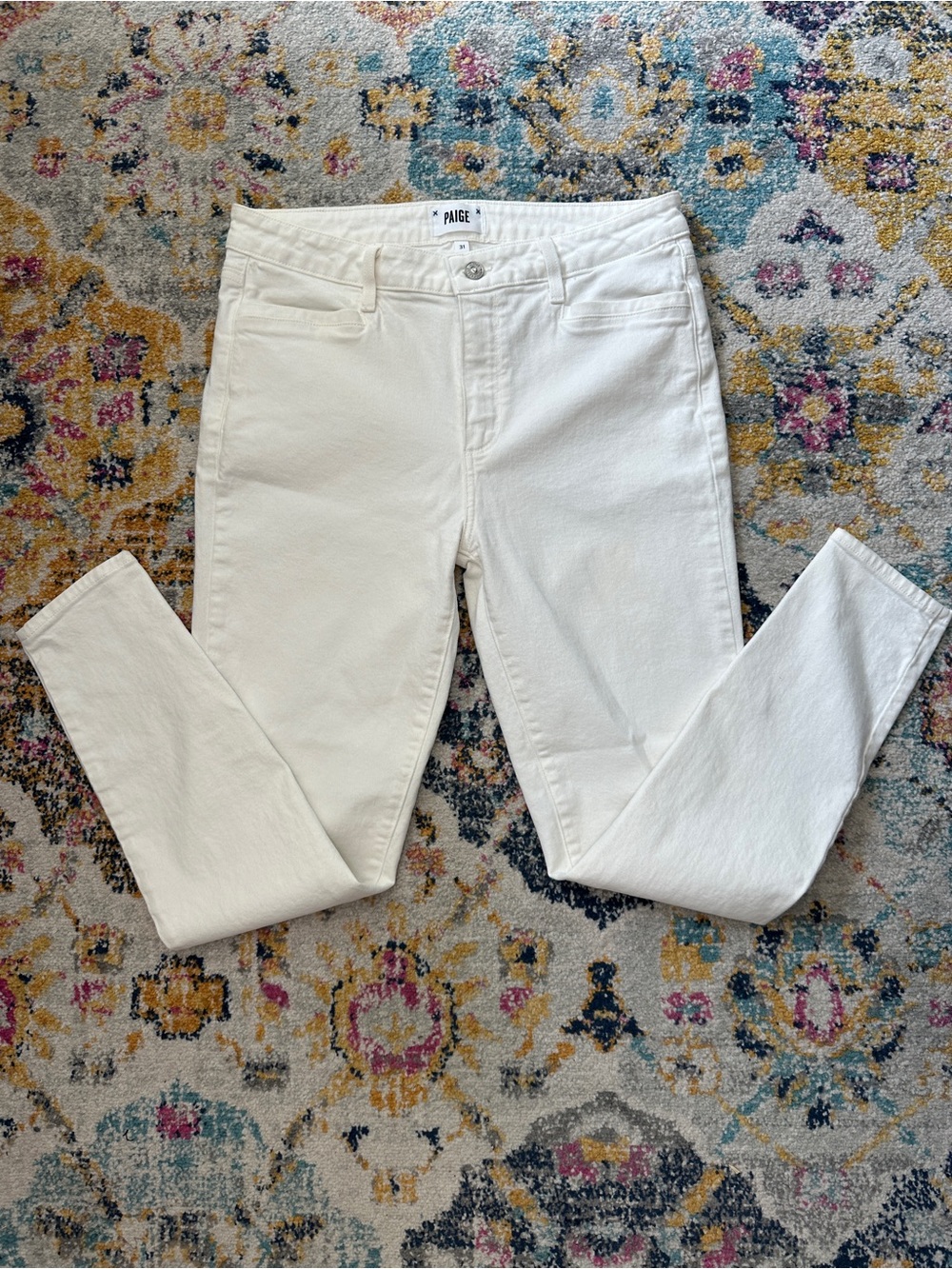 PAIGE Hoxton High Rise Ankle Skinny Jeans Light Ecru Off White Stretch 31